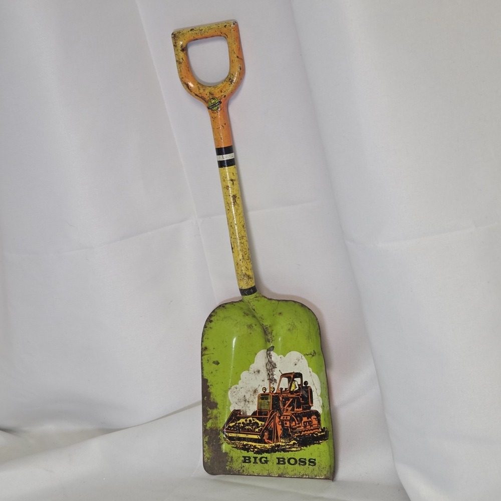 Vintage Ohio Art Big Boss Sand Shovel Tin Litho Green Orange USA Made Toy